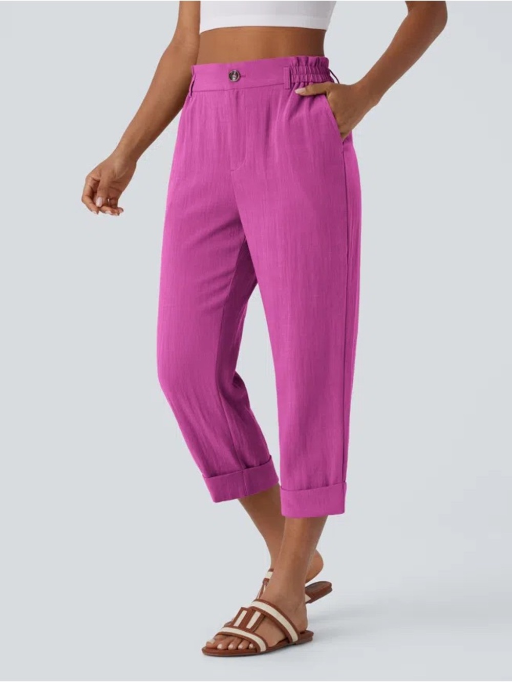 NWT Halara High Waisted Zipper Pocket Cropped Rayon Crop Casual Pants Large